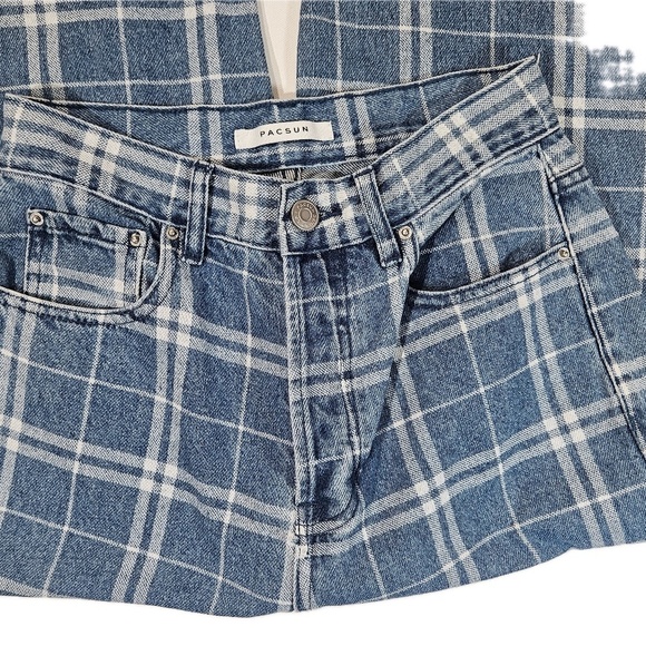 PACSUN Dad Jeans Womens 25 Blue White Stripe Denim High Waist Straight Leg Pants - Picture 9 of 14